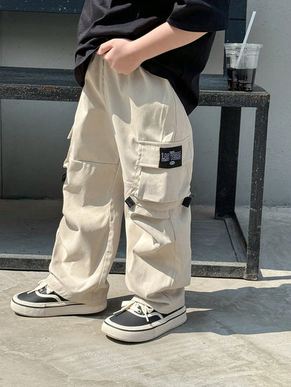 YOUNG Boys Loose Fashion Hip Hop Style Pockets Cargo Pants, Casual Streetwear Retro College Going Back to School Style