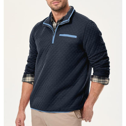 Men'S Quarter Zip up Casual Long Sleeve Quilted Sweatshirts Mock Neck Outdoor Pullover Sweaters