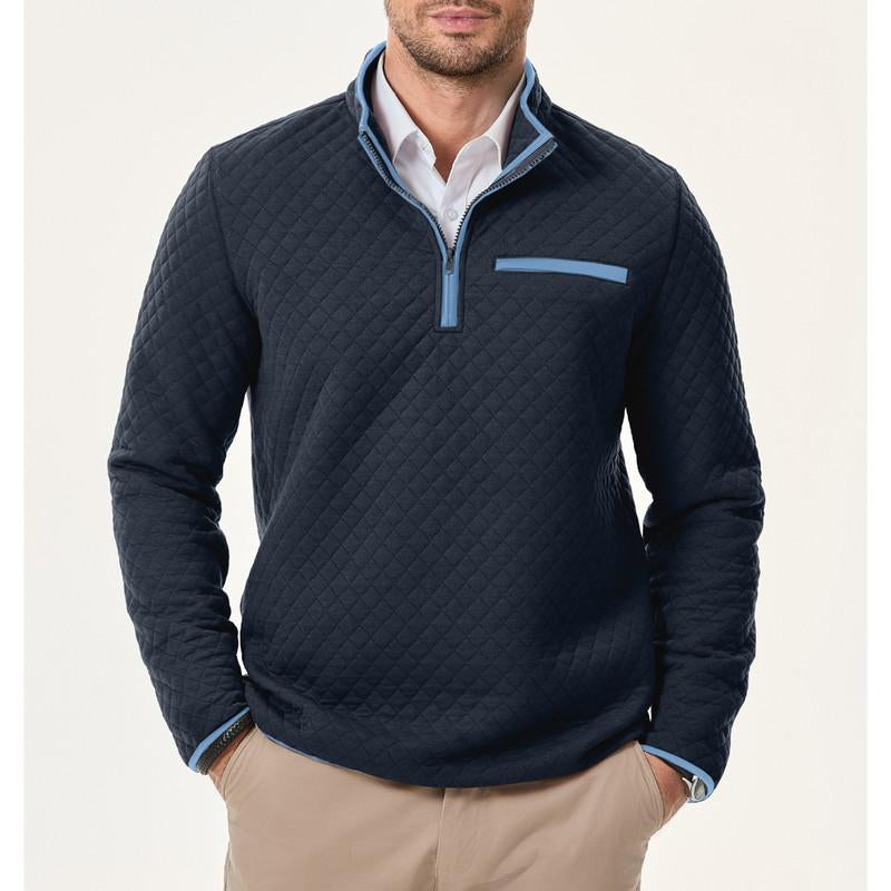 Men'S Quarter Zip up Casual Long Sleeve Quilted Sweatshirts Mock Neck Outdoor Pullover Sweaters