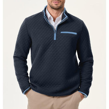 Men'S Quarter Zip up Casual Long Sleeve Quilted Sweatshirts Mock Neck Outdoor Pullover Sweaters