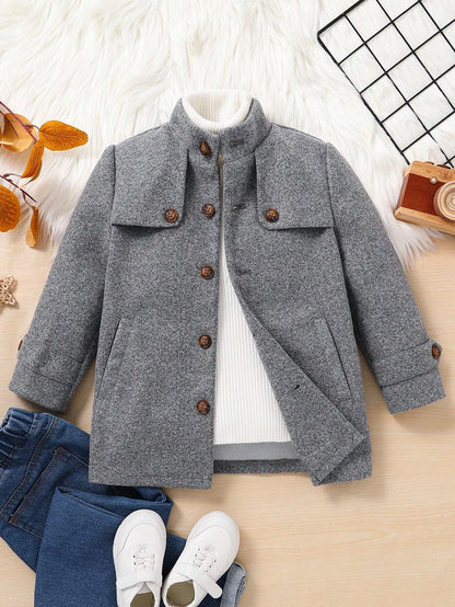 Thick Thermal Lined Overcoat with Pockets for Young Boys, Suitable for Back to School, Birthday, Baby Shower, Holiday Parties in Fall/Winter