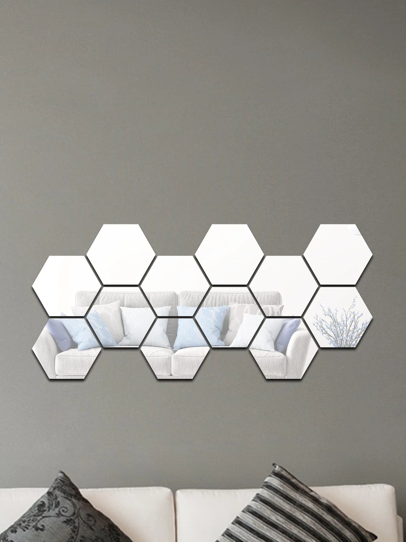 12Pcs Geometric Hexagonal 3D Mirror Acrylic Decorative Wall Stickers for Kids' Room, Living Room Decoration (Self-Adhesive)