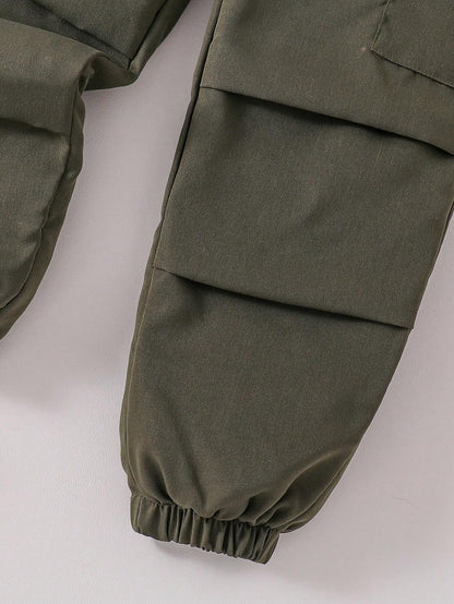 Young Boy Camo Pattern Fleece Sweatshirt and Cargo Pants Set