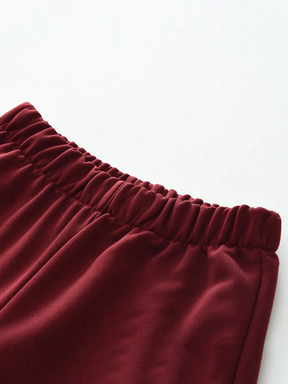 Young Girls' 2Pcs Casual Sportswear Set, Heart Printed Long Sleeve Sweatshirt and Solid Color Pants, Spring and Autumn