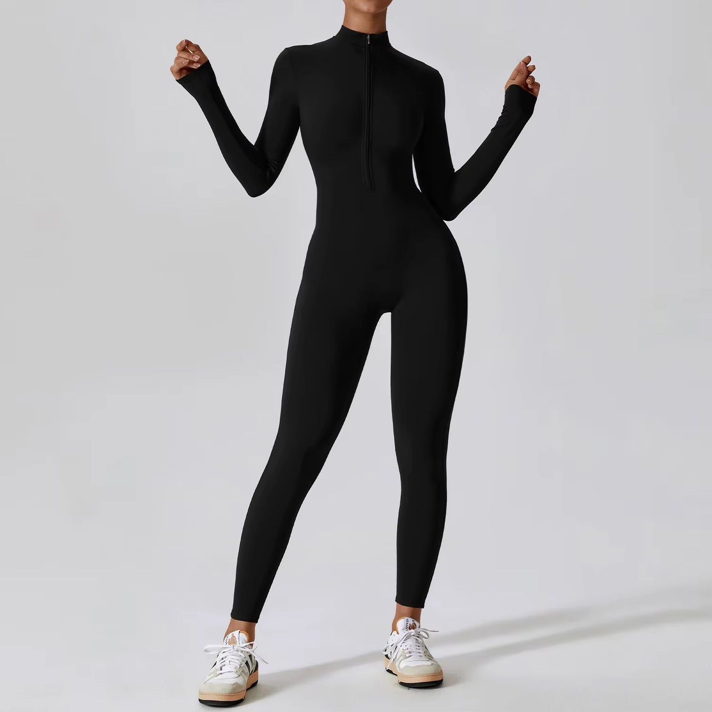 Women'S Jumpsuits One-Piece Suit Zipper Long Sleeved Yoga Set Gym Push up Workout Clothes Fitness Bodysuit Sportswear Tracksuit