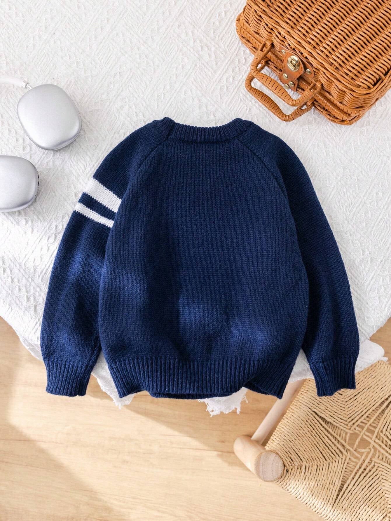 1Pc Young Boys Casual Comfortable Stylish Classic Textured Knit Deer Pattern round Neck Sweater, Suitable for Kids Outfit, Young Boy Clothes, School, Daily Wear, Travel, Party, Autumn/Winter