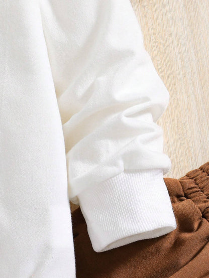 Young Girl 2Pcs Cartoon Print Crew Neck Sweatshirt and Sweatpants Set