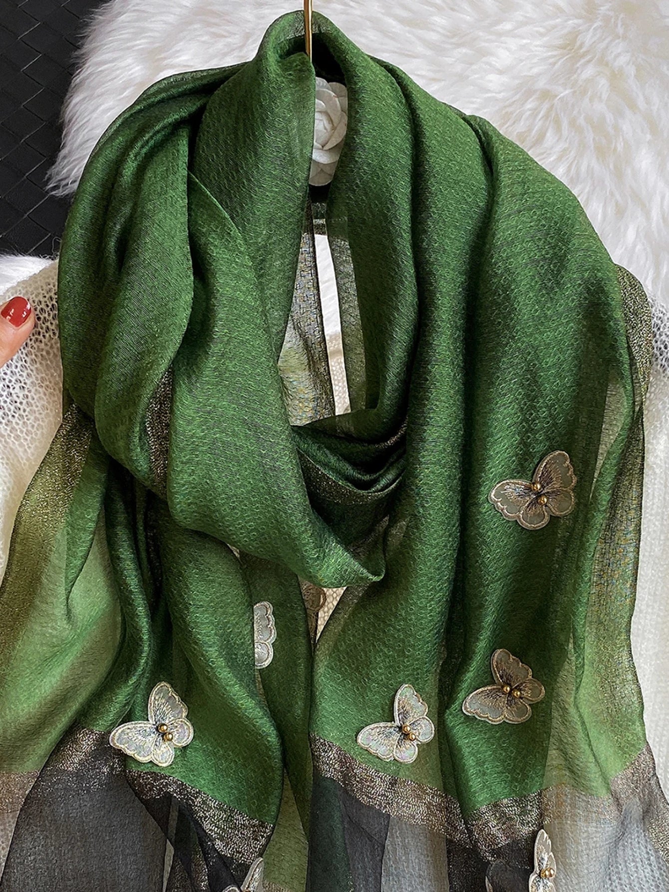 1Pc Women Butterfly Embroidered Vintage Scarf