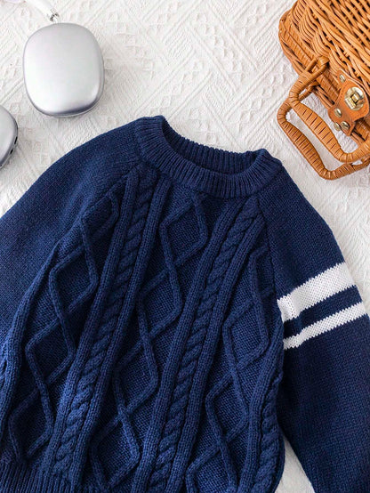 1Pc Young Boys Casual Comfortable Stylish Classic Textured Knit Deer Pattern round Neck Sweater, Suitable for Kids Outfit, Young Boy Clothes, School, Daily Wear, Travel, Party, Autumn/Winter