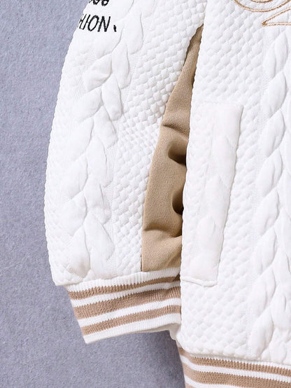 Young Boy Letter Embroidered Hooded Casual Jacket Chic Outfits for Autumn/Winter