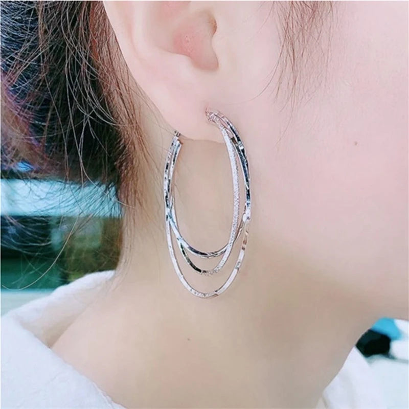 Exaggerated Metal Large Ring Earrings Fashion Popular Multi-Layer Metal Women'S Earrings