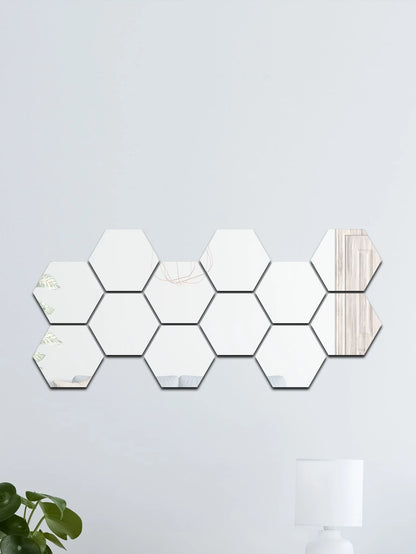 12Pcs Geometric Hexagonal 3D Mirror Acrylic Decorative Wall Stickers for Kids' Room, Living Room Decoration (Self-Adhesive)
