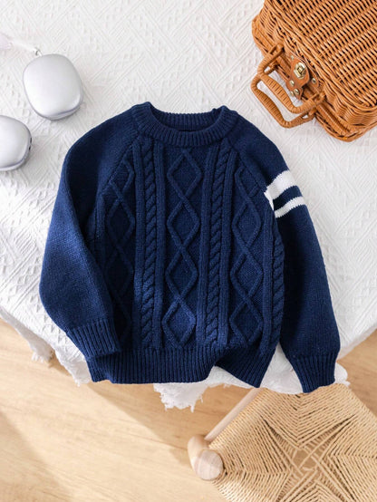 1Pc Young Boys Casual Comfortable Stylish Classic Textured Knit Deer Pattern round Neck Sweater, Suitable for Kids Outfit, Young Boy Clothes, School, Daily Wear, Travel, Party, Autumn/Winter