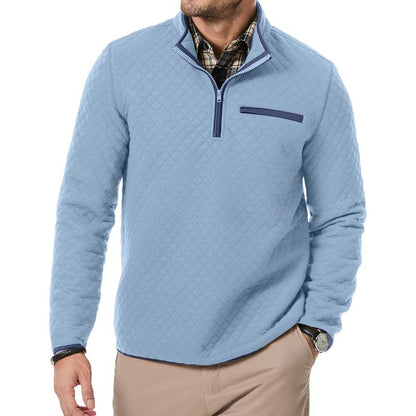 Men'S Quarter Zip up Casual Long Sleeve Quilted Sweatshirts Mock Neck Outdoor Pullover Sweaters