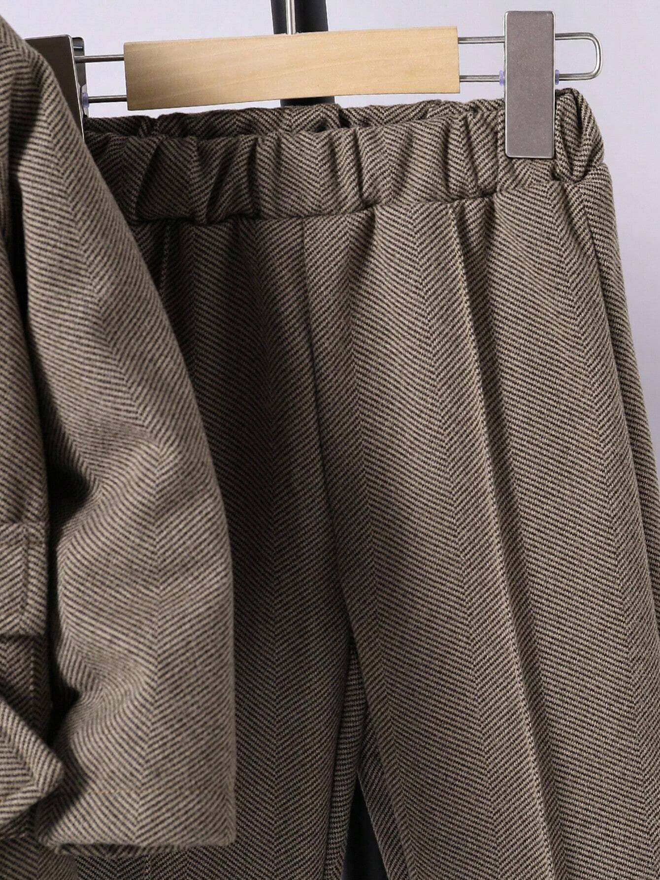 2Pcs Young Boy Collared Blazer Jacket and Casual Pants Set Chic Outfits for Autumn/Winter