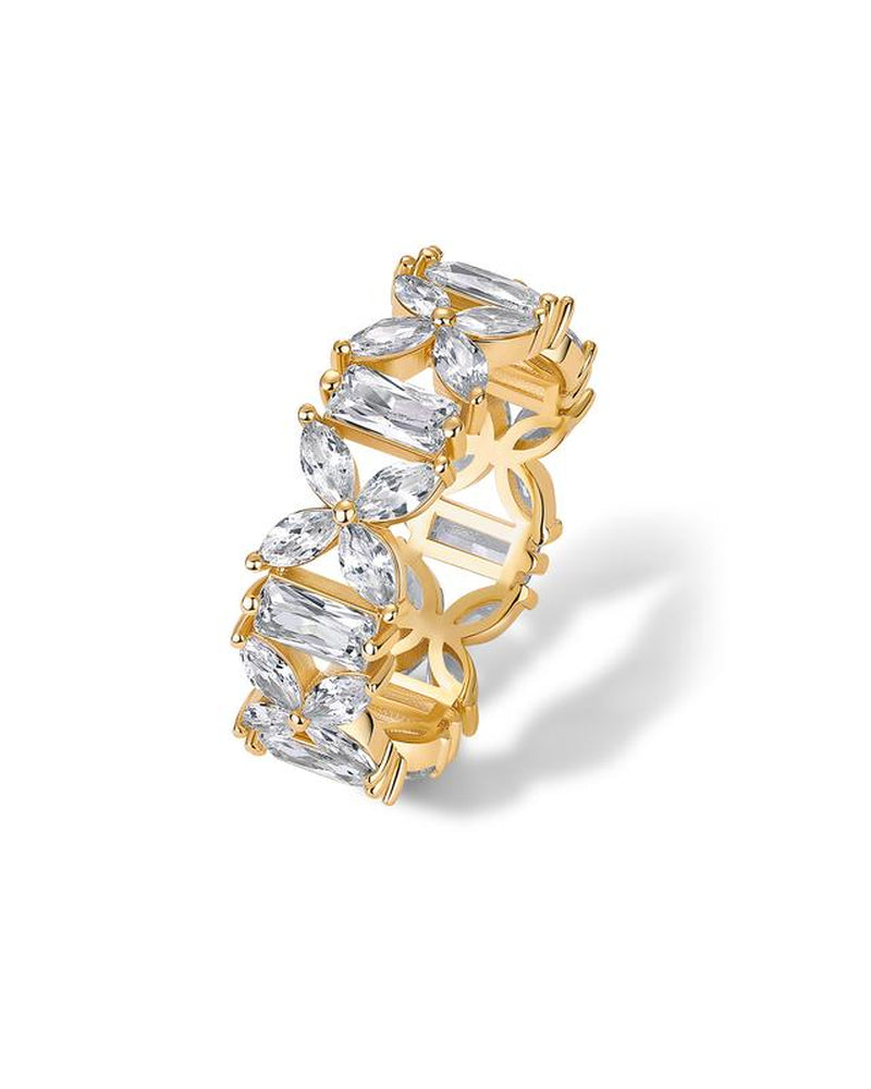 PAVOI 14K Gold Plated Bridal Eternity Ring for Women - Eternity Band with Marquise Cut Cubic Zirconia - Statement Gold Wedding Bands