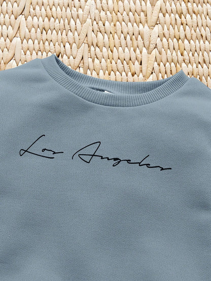 Young Boy Letter Graphic Pullover & Sweatpants