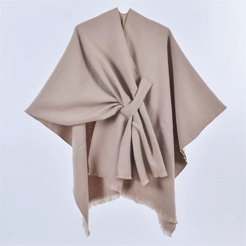 Women'S Elegant Shawl Wraps Soft Open Front Poncho Cape for Autumn Winter Solid Color Tassel Scarf Shawls Cloak Bufanda Pashmina