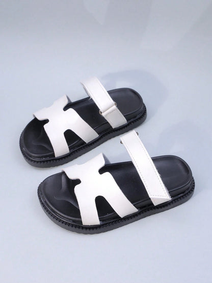 1 Pair Kids' Fashion Double Strap H-Type Sandals, Comfortable Breathable Open Toe Flat Casual Slippers, Versatile for Daily Wear