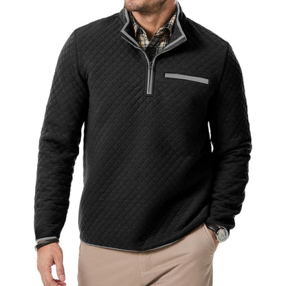 Men'S Quarter Zip up Casual Long Sleeve Quilted Sweatshirts Mock Neck Outdoor Pullover Sweaters