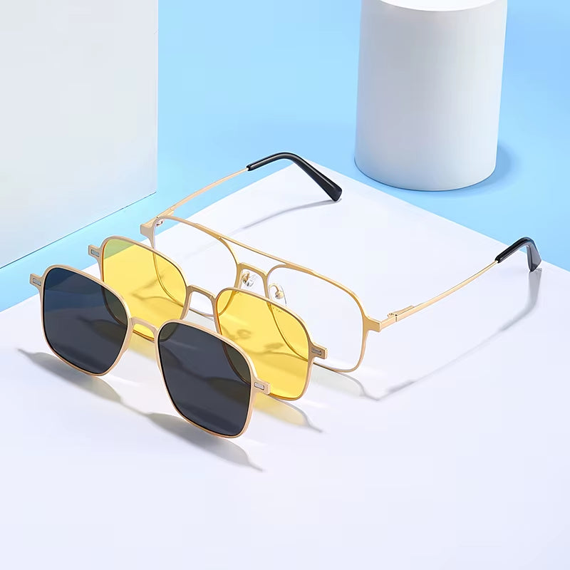 New Metal 3 in 1 Polarized Sunglasses Men Style Magnet Clip on Glasses Frame Trend 2024 Optical Computer Glasses UV400