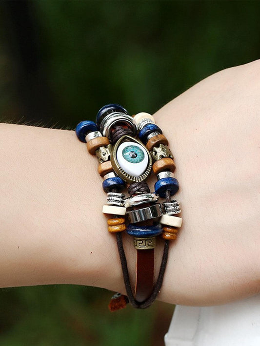 1Pc Vintage Pu Eye Shaped Beaded String Bracelet for Couple for Daily Decoration for a Stylish Look for Men Gift for Party