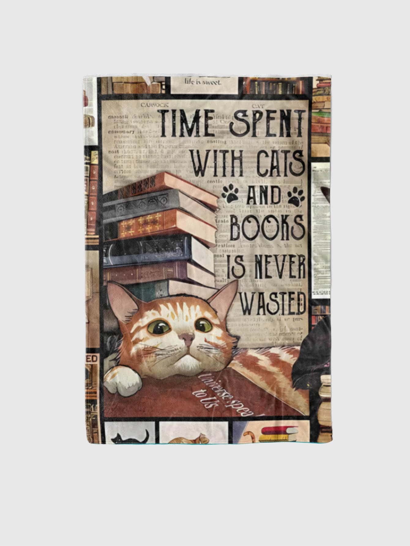 1Pc Cat & Slogan Graphic Blanket