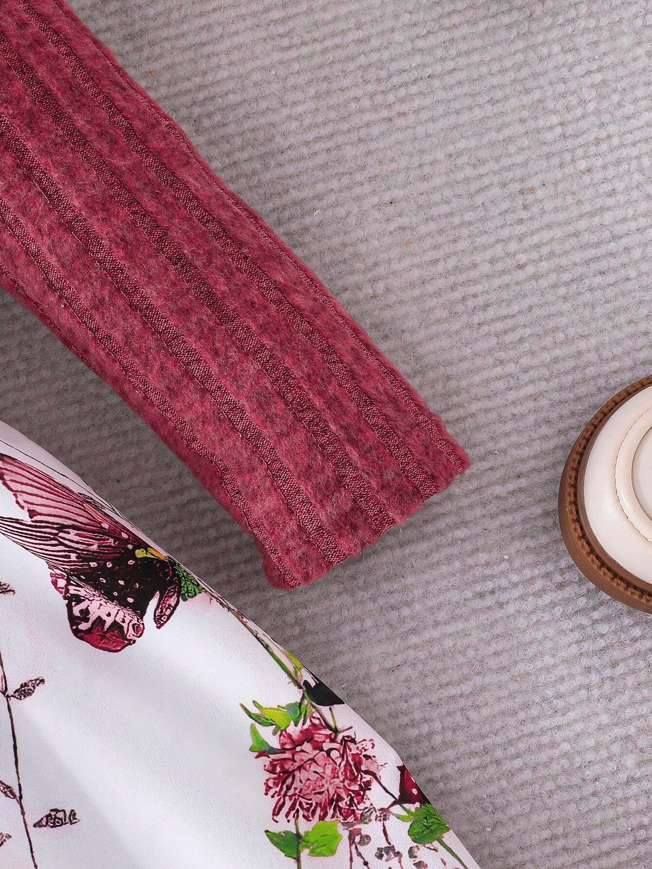 Young Girl Floral Knitted Ruffled Dress with Puff Sleeves, Elegant Flower Print Patchwork Princess Long Dress, Autumn/Winter Collection