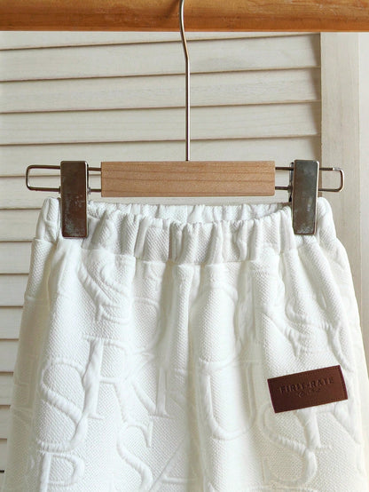 Chatreadl 2Pcs Kids White Warm Thick T-Shirt and Pants Set, Autumn/Winter Knitted Jacquard