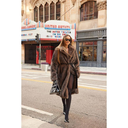Kendall Two Toned Faux Fur Trench Coat - Brown/Combo