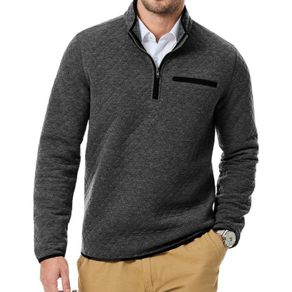 Men'S Quarter Zip up Casual Long Sleeve Quilted Sweatshirts Mock Neck Outdoor Pullover Sweaters