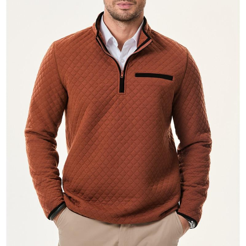 Men'S Quarter Zip up Casual Long Sleeve Quilted Sweatshirts Mock Neck Outdoor Pullover Sweaters