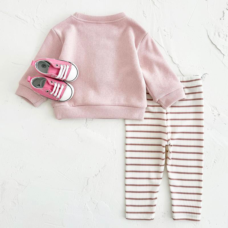 Newborn Baby Girl Spring Autumn Set Ice Cream Patch Top Striped Long Pants Top Pants 2Pc Casual Comfortable Pink Set