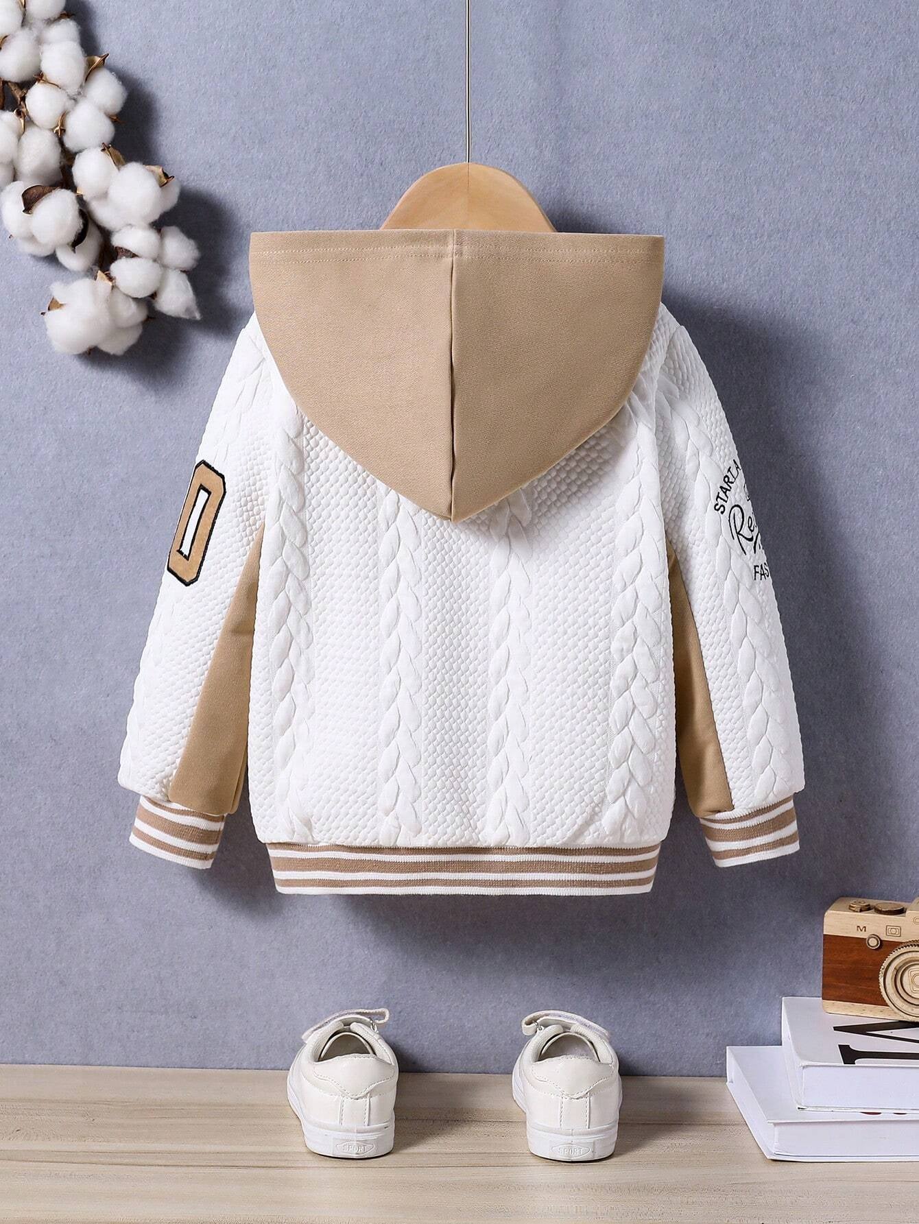 Young Boy Letter Embroidered Hooded Casual Jacket Chic Outfits for Autumn/Winter