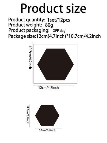 12Pcs Geometric Hexagonal 3D Mirror Acrylic Decorative Wall Stickers for Kids' Room, Living Room Decoration (Self-Adhesive)