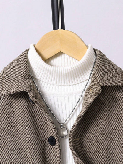 2Pcs Young Boy Collared Blazer Jacket and Casual Pants Set Chic Outfits for Autumn/Winter