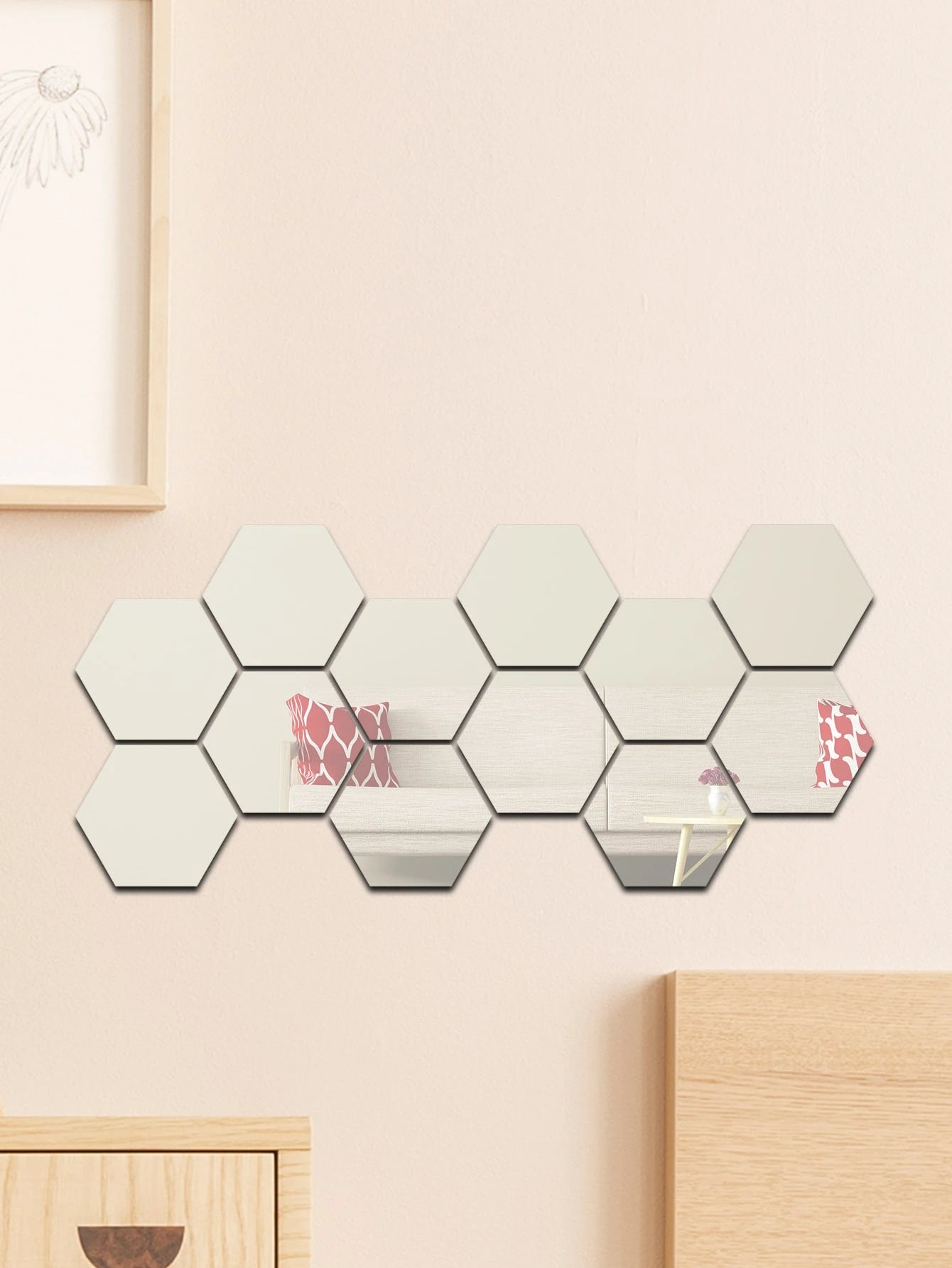 12Pcs Geometric Hexagonal 3D Mirror Acrylic Decorative Wall Stickers for Kids' Room, Living Room Decoration (Self-Adhesive)