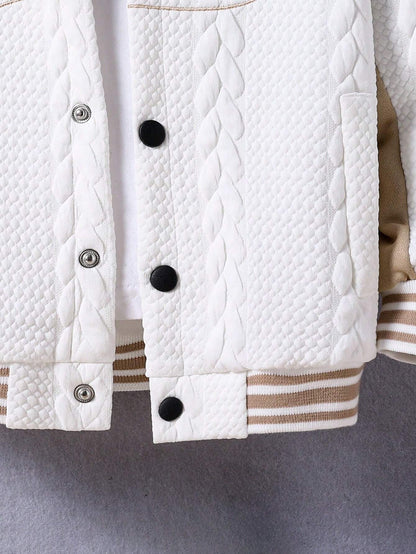 Young Boy Letter Embroidered Hooded Casual Jacket Chic Outfits for Autumn/Winter