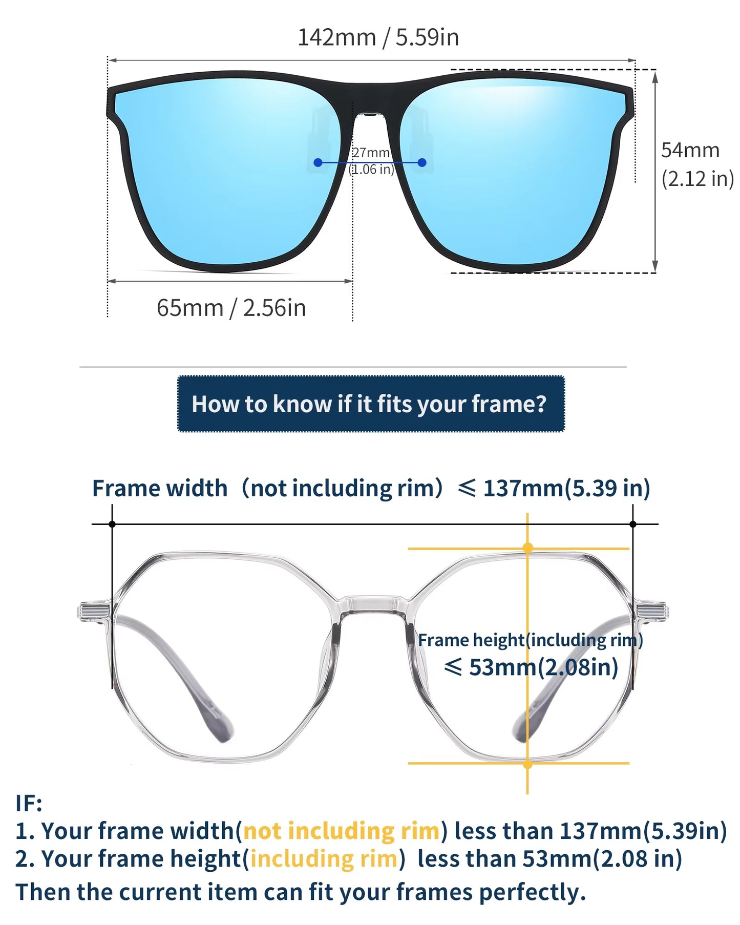 Polarized Fishing Outdoor Clip-On Flip up Clip Rimless Sunglasses for Prescription Glasses - TAC Lens with UV400 VK5