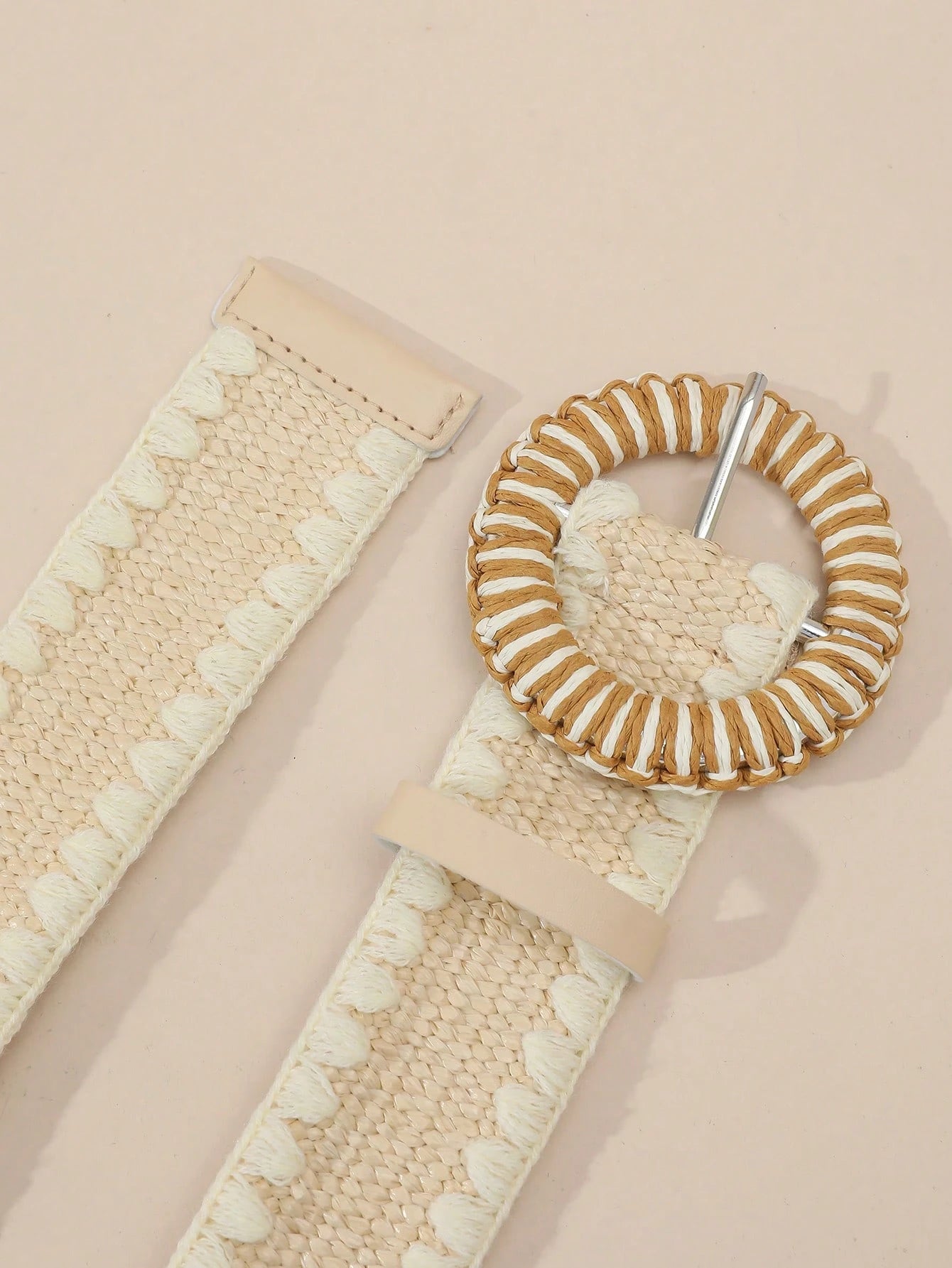1Pc Women round Buckle Fashionable Straw Belt, for Decoration