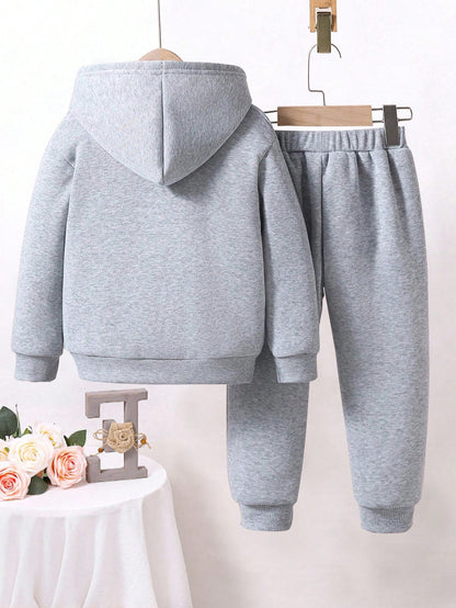 Toddler Cartoon Pattern Fleece Hoodie and Sweatpants Set