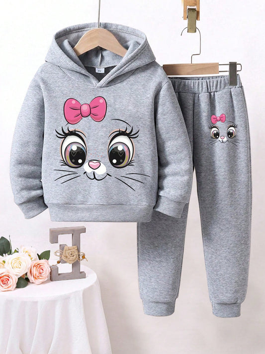 Toddler Cartoon Pattern Fleece Hoodie and Sweatpants Set