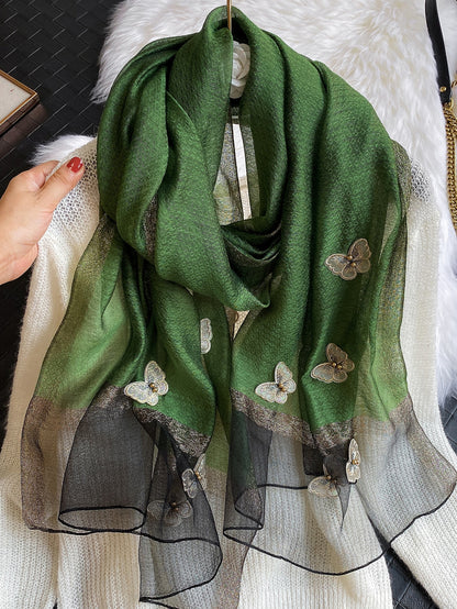 1Pc Women Butterfly Embroidered Vintage Scarf