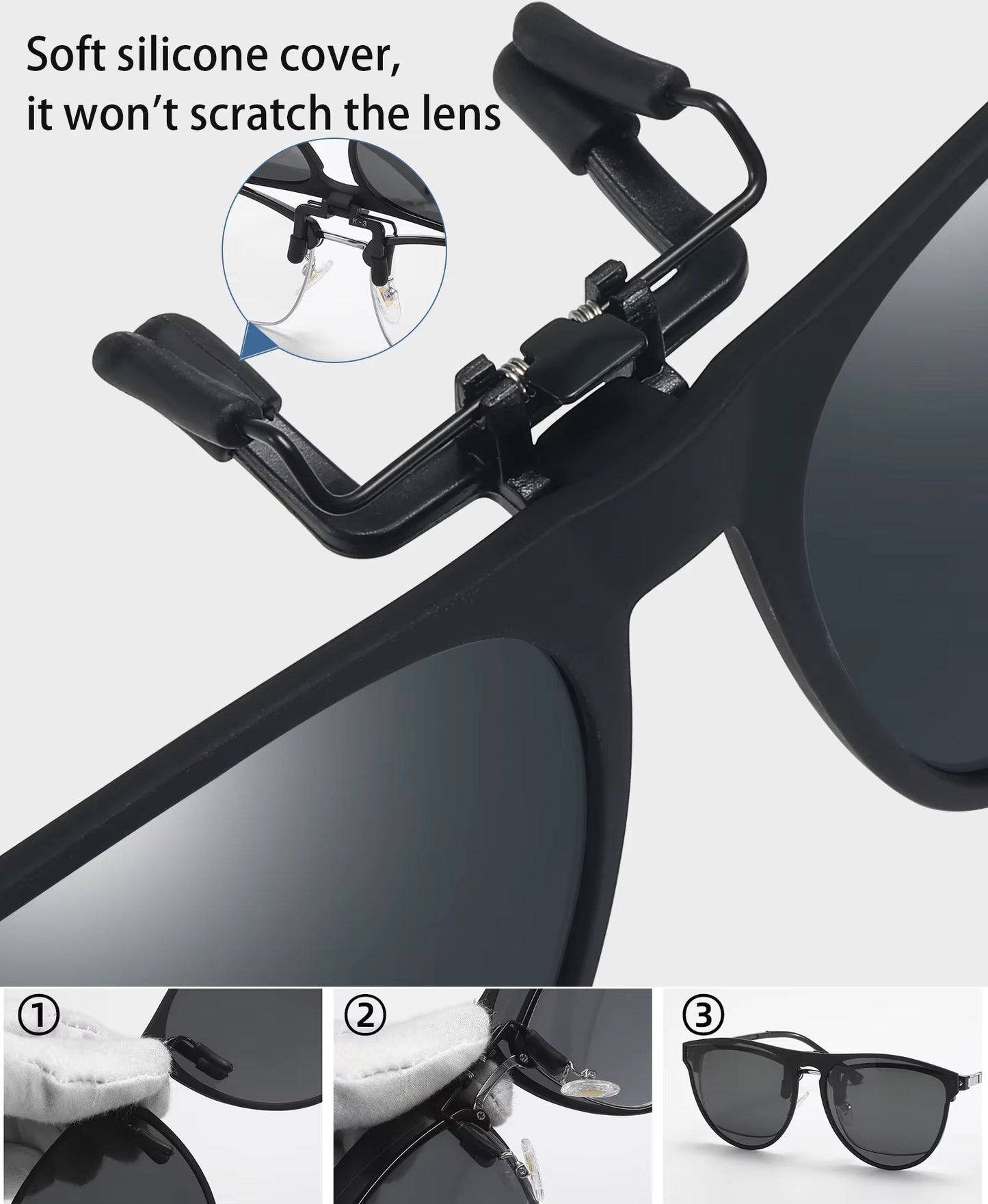 Polarized Fishing Outdoor Clip-On Flip up Clip Rimless Sunglasses for Prescription Glasses - TAC Lens with UV400 VK5