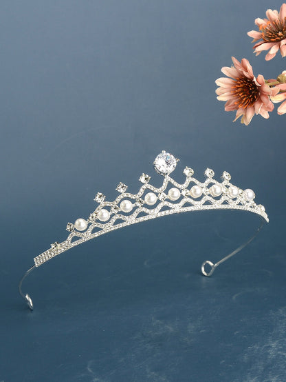 Faux Pearl & Cubic Zirconia Crown Design Wedding Headband